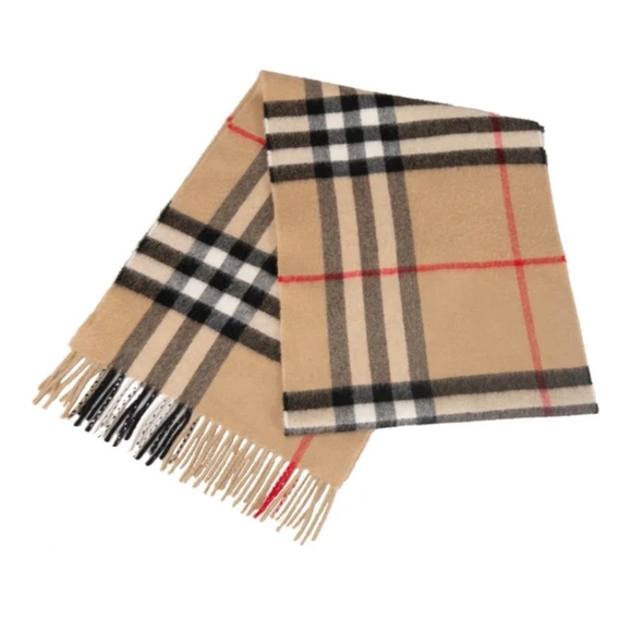 NWOT. Burberry Iconic Check Cashmere Scarf. Color: Archive Beige - Picture 4 of 8